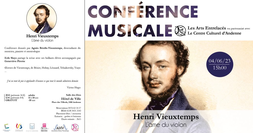Conférence musicale à Andenne (Belgique) « Henry Vieuxtemps l’âme du violon » Le 4 juin 2023